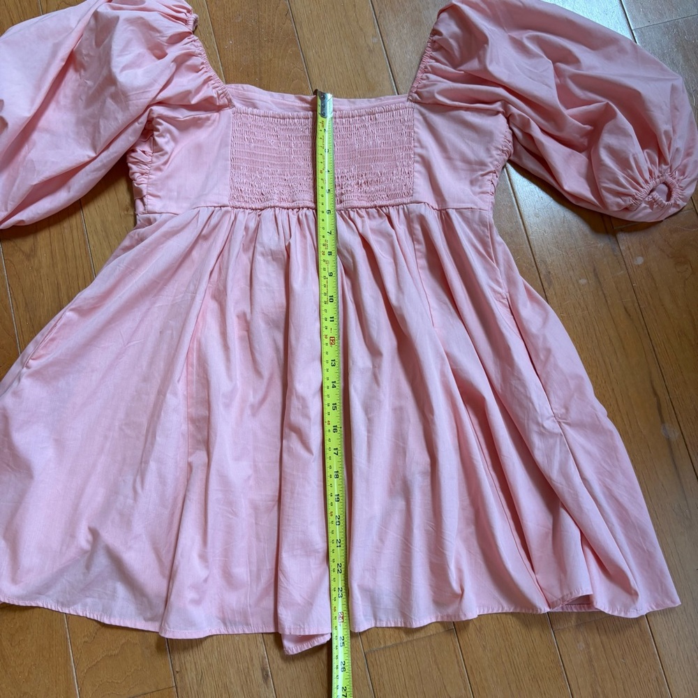 Abercrombie & Fitch Pink Puff Sleeve Babydoll Mini Dress Large Petite Romantic - Picture 13 of 14